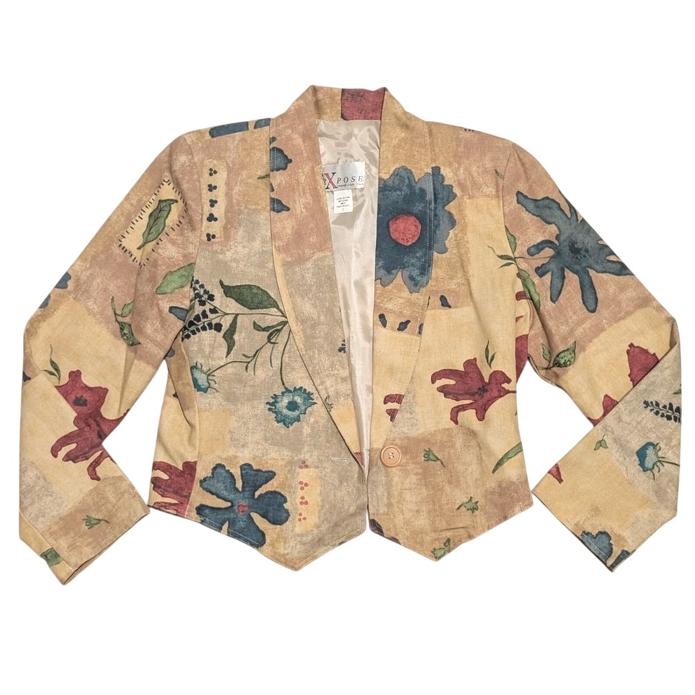 Expose‎ Vintage Womens S Small Blazer Bolero Jacket Fitted Patchwork Print Boho